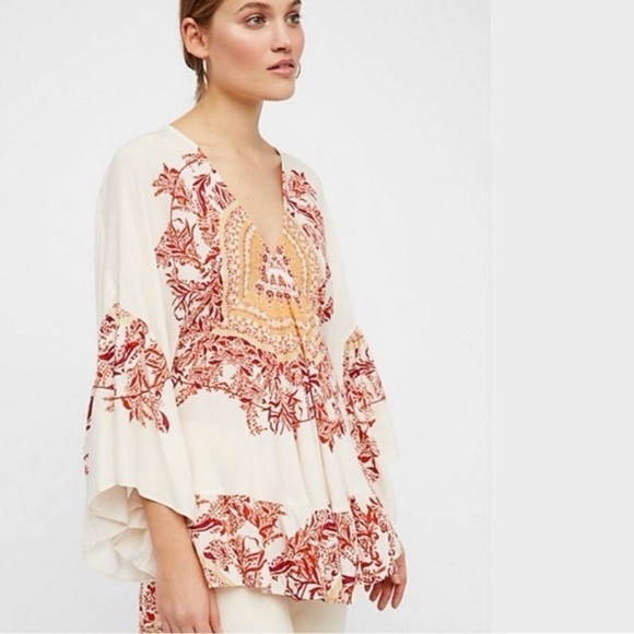 Free People Sunset Dreams Tunic Top Cream Boho Flowy Bollywood Small - Picture 3 of 12